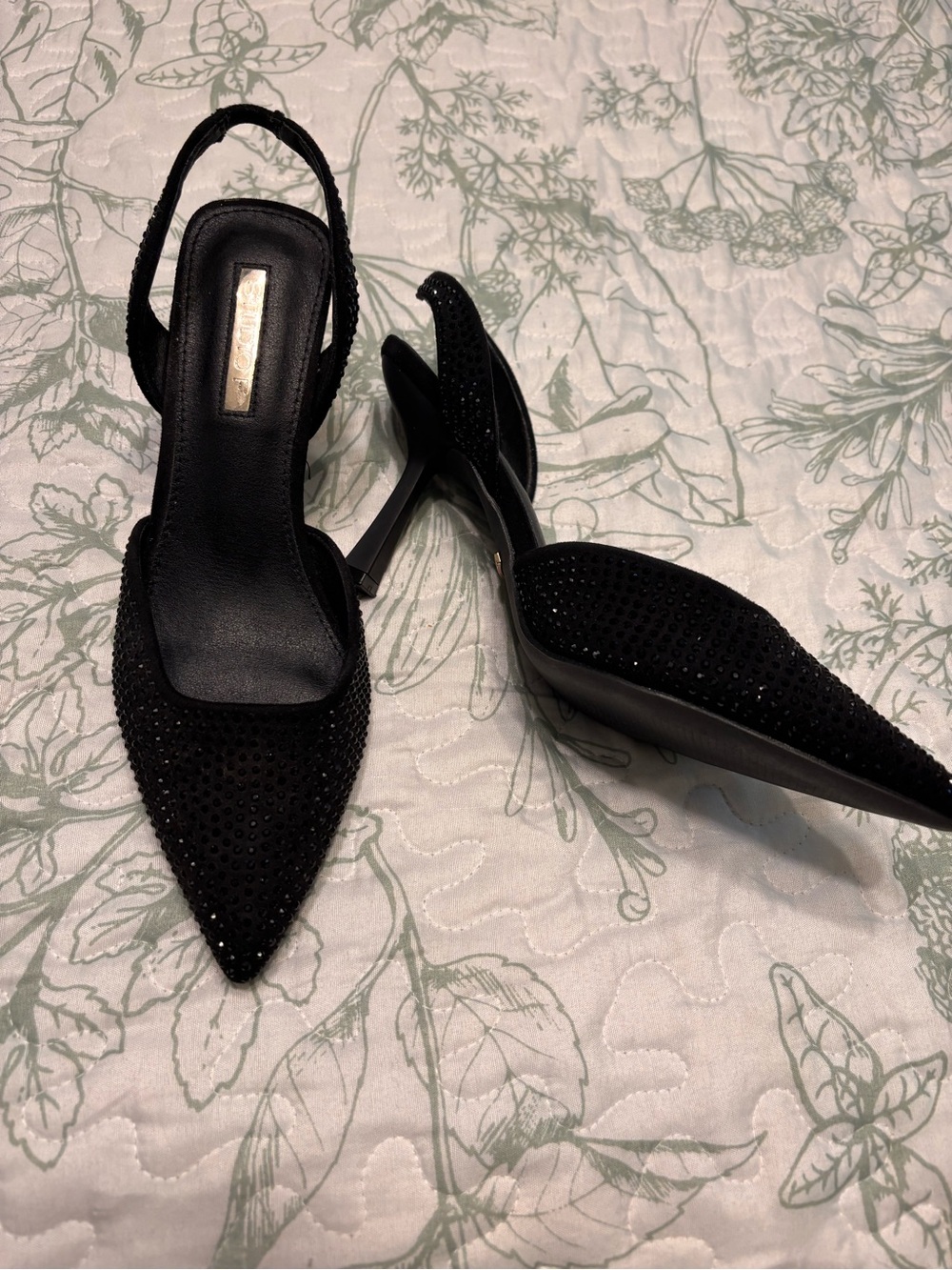 Studio Black Rhinestone Slingback Heels